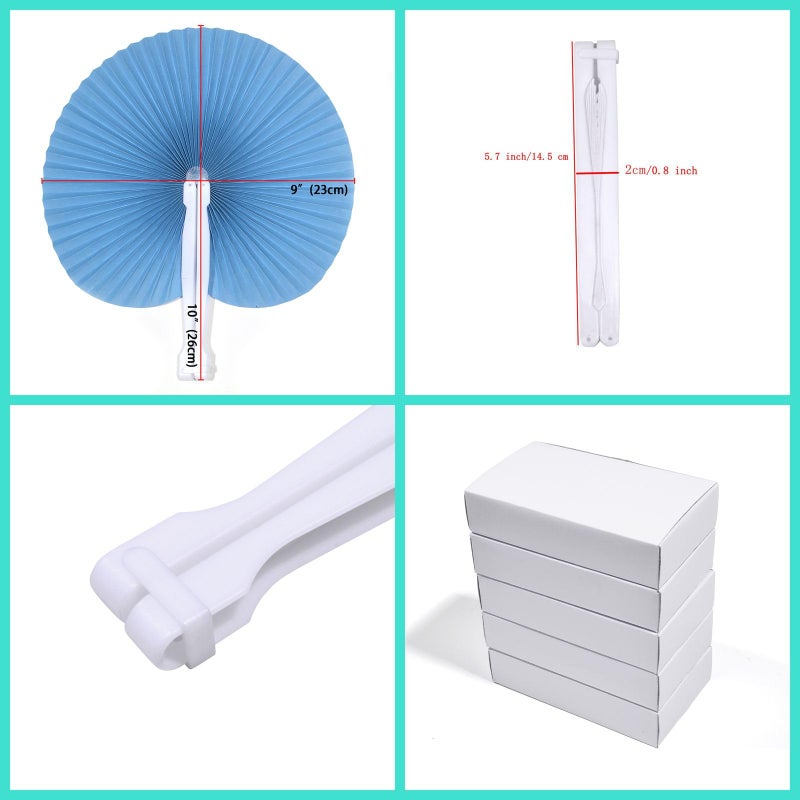 Bestage 20 Pieces Decorative Paper Folding Hand Fans Handheld,Blue Round Wedding Foldable Fans Chinese and Japanese Fans Bulk for Bridal Guest Church Party Favors Dancing Birthday DIY - Image 2